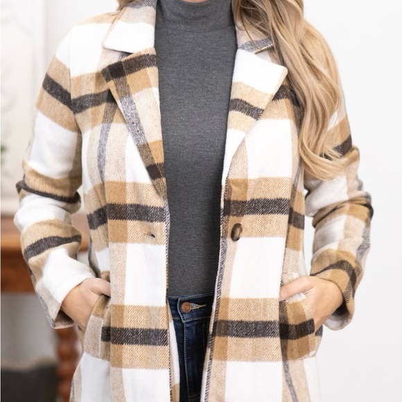 Camel and Brown Plaid Shaket - Picture 2 of 9